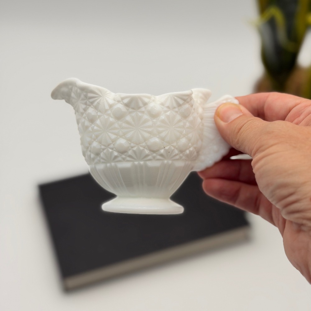 Vintage White Milk Glass Hobnail Starburst Creamer Small Pitcher